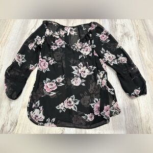 LC Lauren Conrad Black and Pink Floral Blouse